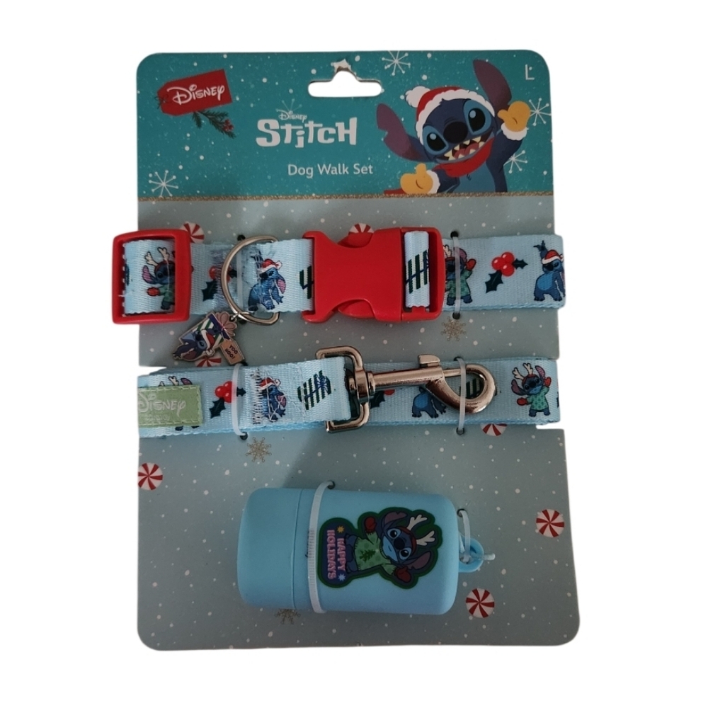 Disney Stitch Holiday Dog Walk Set - Light Blue & Red Size Large Nwt
